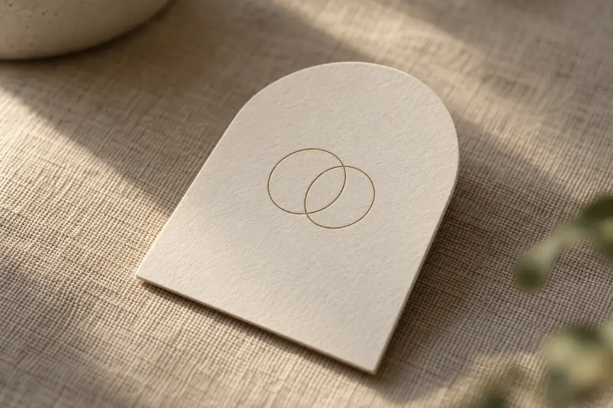 Concept image of an arch-shaped die-cut cream business card
