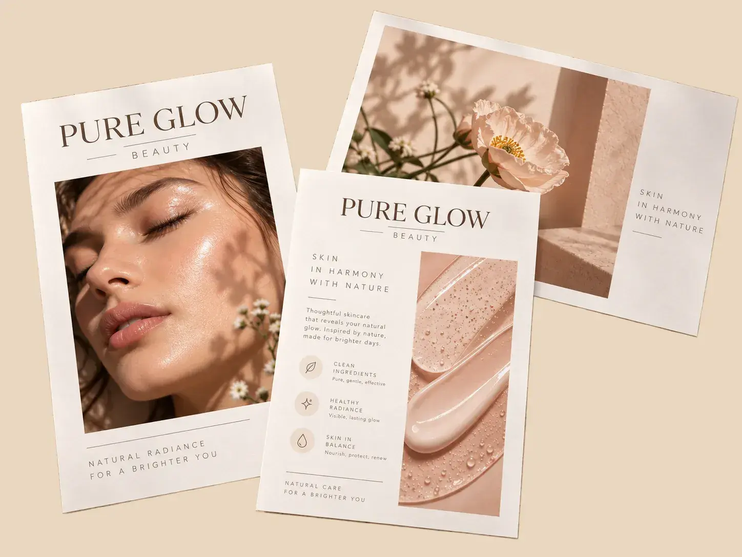Portrait and landscape cards for a skincare brand