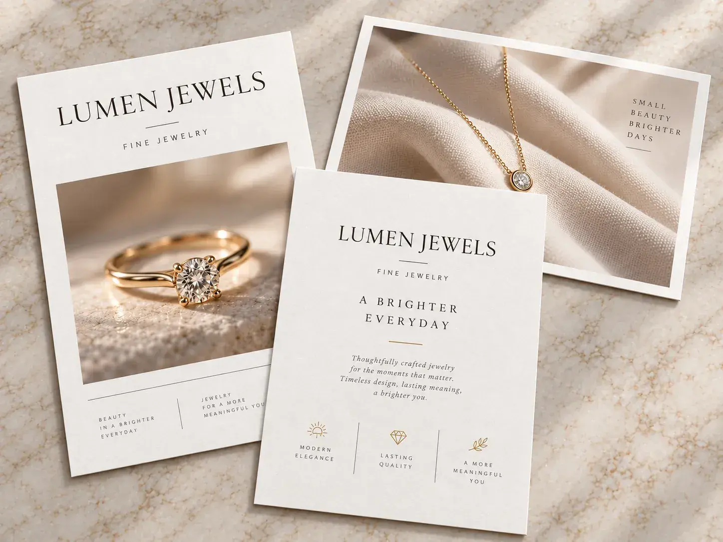 Cards for a jewelry brand with a photo of a ring